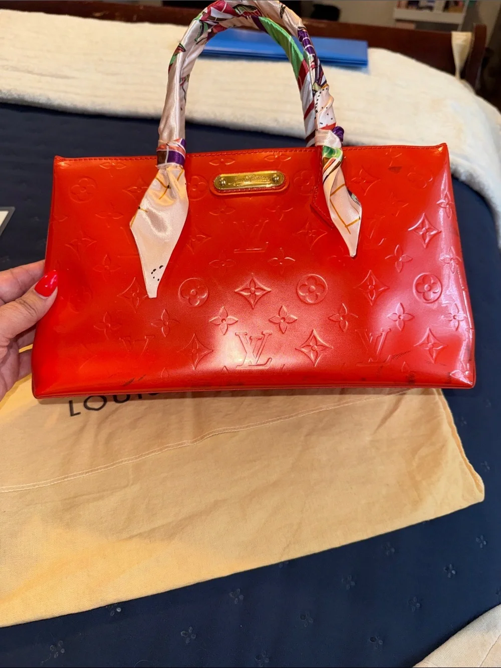 Louis Vuitton Wilshire PM Patent Leather Tote in Orange